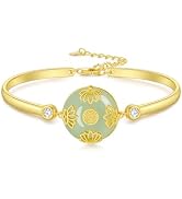 HPQQ Jade Bracelet for Women 14k Gold Plated Sterling Silver Lotus/Sunflower/Tree of Life/Clover/...
