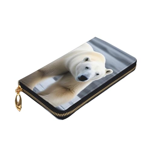 Leather Wallet 7.48 x 4.13 in - Stylish and Durable Wallet for Women with Multiple Compartments and Zipper Design Polar bear Pattern3