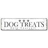 12x3 Inch Dog Treats Sign PC Signage Decor for Outdoor Pet Dog Crates Kennels Cage