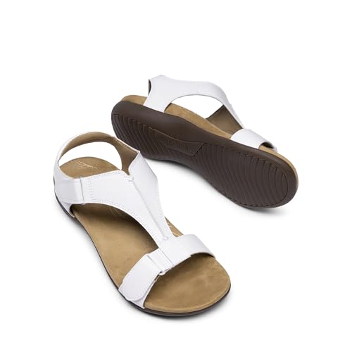 DREAM PAIRS Womens Sandals Arch Support T-Strap Orthopedic Flat Sandals Comfortable Summer Shoes,Size 9,White,DWUMFS2508