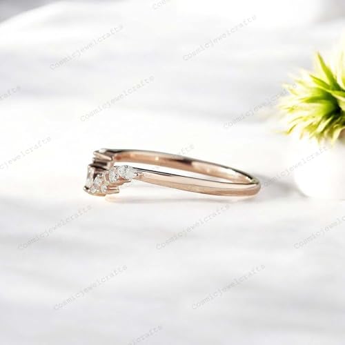 Chevron Moissanite Wedding Band for Women 14k Rose Gold Open Leaf Ring Marquise Cut Stacking V Shape Band Nature Inspired Jewelry Gift for Her4