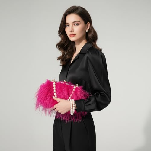 Image of Feather Purse Clutch For Women Ostrich Feather Handbag Shoulder Crossbody Evening Bag | Feather Purse
