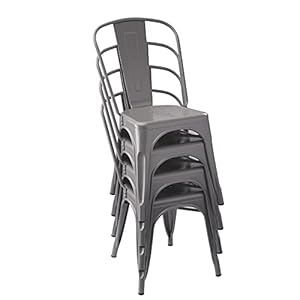 Amazon Basics Lot de 4 chaises de salle à manger en métal – Gris foncé