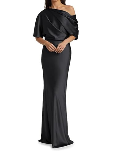 Image of Mermaid Satin Mother of The Bride Dresses for Women Ruched One Shoulder Formal Evening Gowns