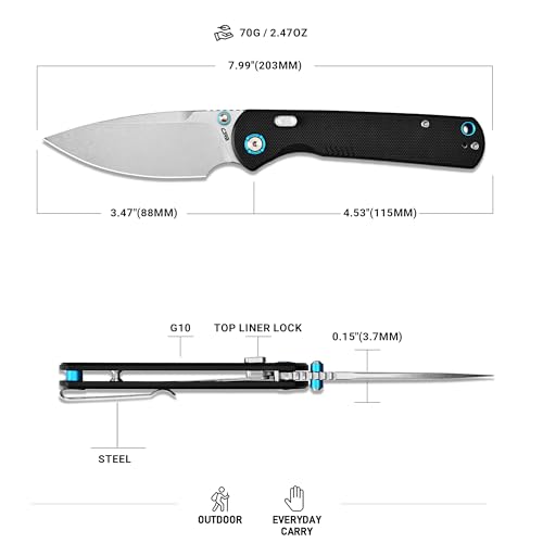 Image of CJRB Latitude Pocket Knife, 3.47'' AR-RPM9 Steel Blade G10 Handle EDC Knife with Top Liner Lock for Camping Survival Hiking, Black (J1975)