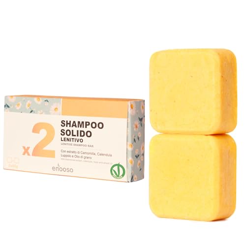 Champú Sólido Calmante e Iluminador Orgánico con Manzanilla, Caléndula y Lúpulo 130 g para pieles sensibles - Enooso - 100% Artesano Orgánico Natural Vegano - Made in Italy