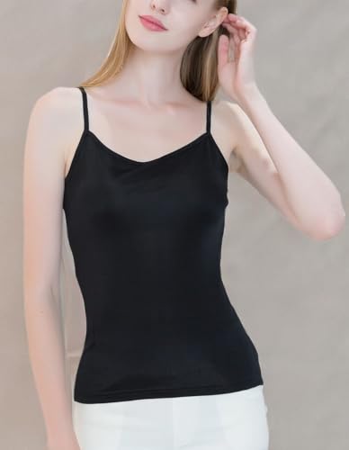 Image of METWAY Womens Silk Camisole /Spaghetti Strap Mulberry Silk Cami Tops /Stretchable Real Knit Silk Tank Undershirt for Layerling