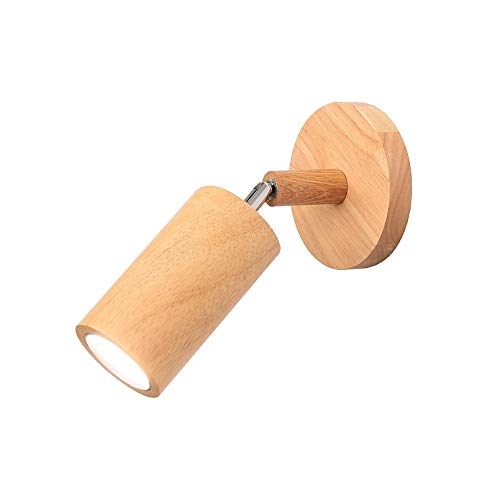 Foirtoevu Aplique de pared madera maciza giratorio for dormitorio, lámpara noche nórdica japonesa, iluminación LED comercial, foco for restaurante, hotel, estudio, luz resistente al agua(White Light)