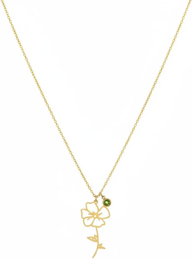 18K Gold Plated Dainty Birth Flower Necklace for Women Minimalist Birth Month Birthstone Necklaces Mothers Day Bridesmaid Jewelry Christmas Gifts