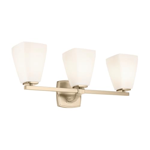 Image of Kichler Marant 21.25 inch 3-Light Bathroom Vanity Light Fixture with Opal Glass in Champagne Bronze for Over Mirror, Modern Wall Mount (21.25 inch W x 9.5 inch H), 55216CPZ
