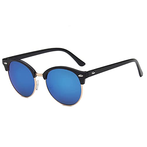 Image of AUGEN By Visions India Retro Vintage Round Abstract Unisex Sunglasses UV400 Protected Medium Size (Blue, 122)