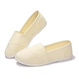 Womens Alpargata Slip On Loafer Flat Shoes Soft Daily Slip-On Casual Arch Support Sneaker Classic Flats Breathable Women's Loafer Canvas Walking Shoes (Beige, US 8)