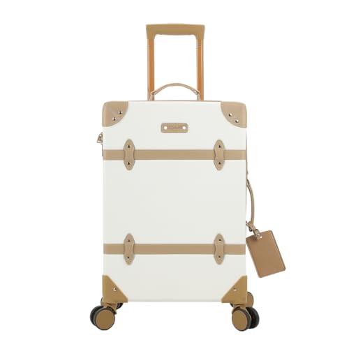 Vintage-Inspired White 2-Pack Hardside Trunk & Train Case With Brown Accents2