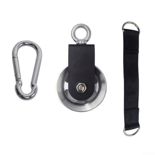 Sistema de polea giratoria para fitness, rueda de nailon silenciosa con correa para colgar resistente y capacidad de carga de 180 kg (aluminio plateado 88)