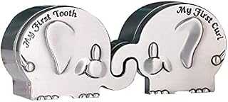VOSAREA First Curl First Tooth Keepsake Box for Kids Metallic Engraved Elephant Shape