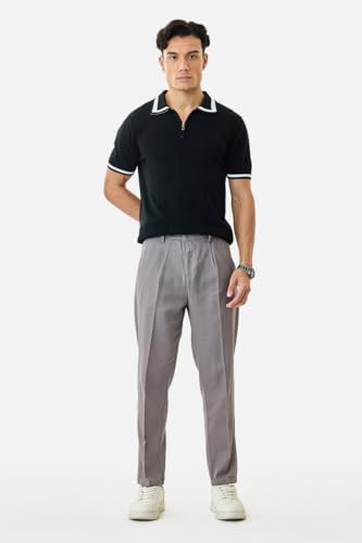 Image of SNITCH Men Casual Wear Chinos | Baggy Fit Wide-Leg Solid Trousers | Stretchable Cotton Blend Pants for Summer Outings