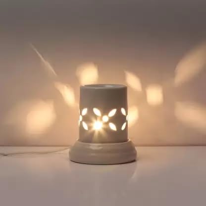 Image of Mkd2 Rise Handcrafted Ceramic Electric Round Shaped Aroma Diffuser | Aroma Oil Burner for Aromatherapy | Home Decor and Fragrance (Ivory White)