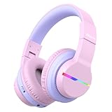 iClever 子供用ヘッドフォン Bluetoothヘッドフォン ワイヤレス キッズヘッドフォン 音量制限付き（74/85/94dB）45Hプレイタイム マイク付き 学校/タブレット/PC用 BTH12（ピンク）a