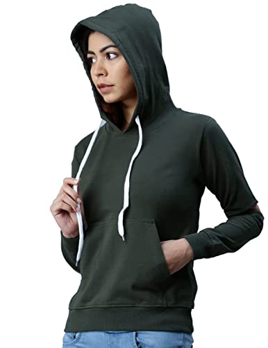 Image of JUNEBERRY Cotton Blend Fleece Regular Fit Elbow Cut Full Sleeve Stylish Hooded Neck Sweatshirt for Women & Girls (JB W208 Olive)