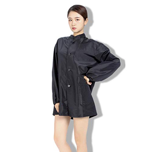 RMI Long sleeve large button design hairdresser's pocket apron hairdresser waterproof work cloth uniform black gray red,Black