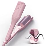 Waver Curling Iron - TSUYAGLA 1.42 Inch Beach Waves Curling Wand, Deep Waver Hair Curler Tool with Ceramic 2 Barrel for Women, Anti-Scald Protection, Fast Heating, Dual Voltage, Pink
