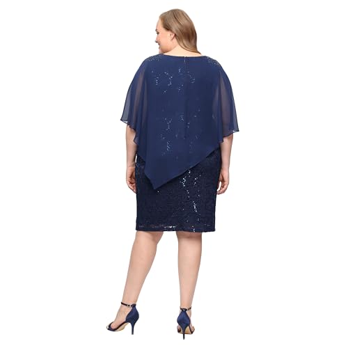 Image of S.L. Fashions Women's Short Sequin Lace Beaded Capelet Overlay Dress