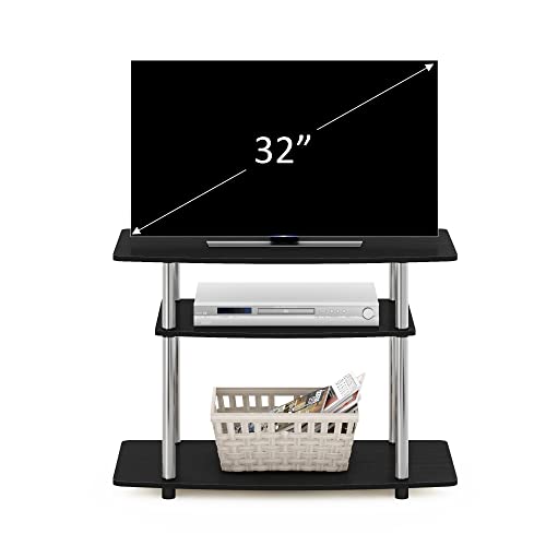 Image of Furinno Turn-N-Tube TV Stand, 3-Tier Toolless Assembly Entertainment Center with Open Shelves, TV Console for TV up to 32 Inch, for Living Room, Bedroom, Americano /Stainless Steel