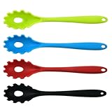 ULTECHNOVO 4 Stück Silikon Nudelsieb Farbige Nudelkellen mit Aufhängeöse Antihaftbeschichtet Hitzebeständig Küchenutensilien für Pasta und Spaghetti Zufällige Farbe