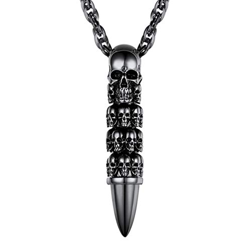 PROSTEEL Pendentif Balle Têtes de Morts Collier Chaîne Maillon Singapour Plaqué Métal Noir Bijou Fashion pour Homme Femme Punk Style