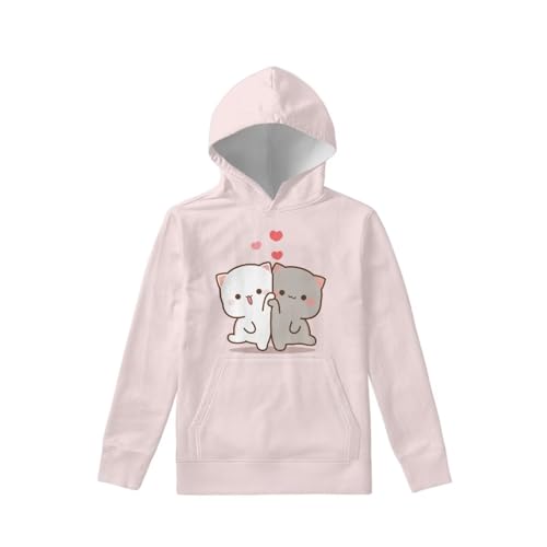 WELLFLYHOM Suave Sudadera con Capucha para Niñas, 1 lindo gato rosa, 11-13 Años