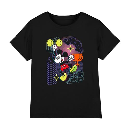 Image of Disney Mickey Mouse Pixel Gamer Boys T Shirt, Black, 7-8 Years