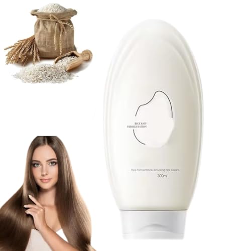 Crème capillaire à l'essence de fermentation de riz, masque capillaire à l'eau de riz fermentée, crème capillaire à l'essence de riz, masque capillaire au riz, hydratant et lissant (1 pièce)