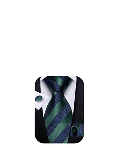 Image of DiBanGu Striped Tie Set for Men Silk Woven Plaid Necktie and Pocket Square Cufflinks Business Wedding