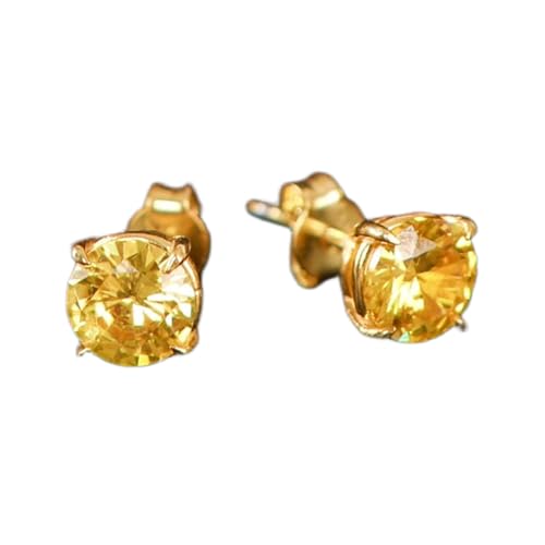 Puces d'oreilles citrine naturelle ronde argent 925 plaqué or jaune