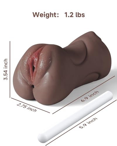 Image of 3 in 1 Pocket Pussy Male Masturbator, Adult Sex Toys with Real Mouth Tongue and Deep Throat, Sex Doll Male Blowjob Stroker with 3D Textured Vagina & Tight Anus & Drying Stick for Pleasure (Dark Brown)