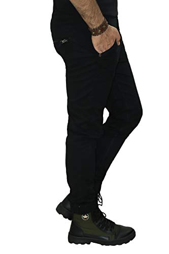 Image of 6 Pocket Regular Fit Cotton Cargo Jogger Pants for Men. Design for Casual and Sporty Looks. (Black)
