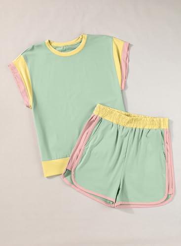 Image of blibean Girls Summer Clothes Sets Kids Colorblock Matching Outfits Size 6-15 Years