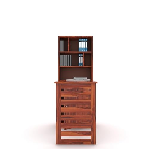 Image of SUNCOM Sheesham Wood Study Table for Students Wooden Study Table with Bookself Foldable Office Table with Storage Cabinet Convertible Space Saving Table (Natural Finish)