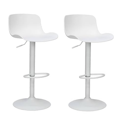 Vaukura Taburete de Bar Giratorio 360º | Altura Ajustable con pistón de Gas | Taburete de Cocina con Base metálica lacada Mate con reposapiés | Asiento ergonómico de Polipropileno Blanco