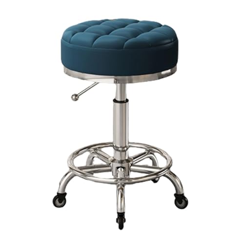 LQVAIPT Silla de Montar Resistente, Taburete Giratorio de Altura Ajustable con Ruedas for salón, Bar, Oficina y hogar, Silla de Masaje de Acero Inoxidable(Blue)