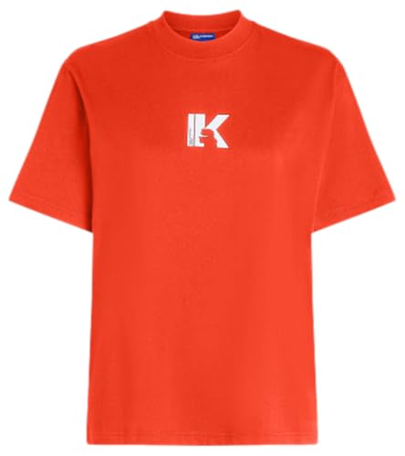 Karl Lagerfeld Jeans Regular Short Sleeves K-Logo tee Camiseta, Color: Naranja, L Mujeres