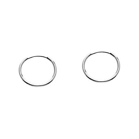 14k White Gold Round Flexible Small little Thin Continuous Endless Hoop Earrings Real Pure Gold Hoops 12mm (0.47 inch) Cover