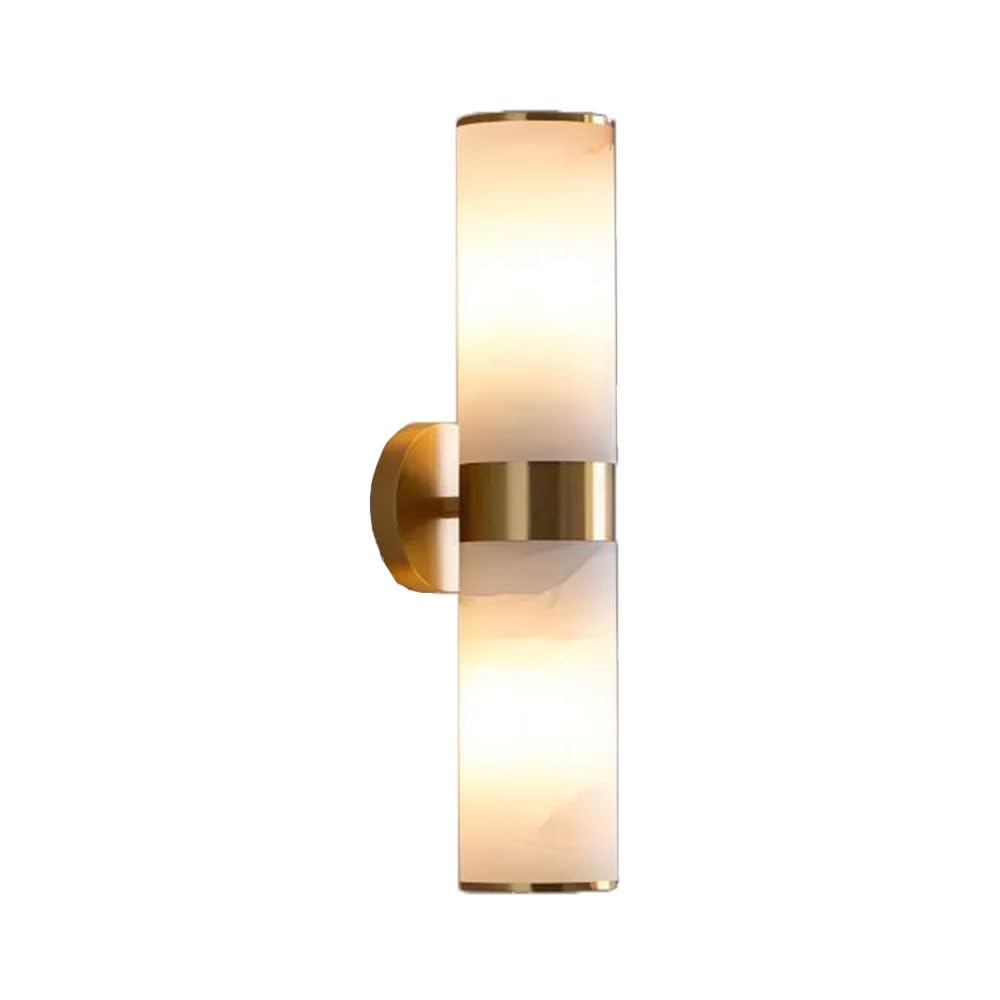 FEITENGDA Modern Cylindrical Marble Shade Wall Sconce Nordic Minimalist Brass Accent Wall Lamp Indoor Long Strip Stone Wall Mount Light for Living Room Bedroom Hallway Stairs(Gold)