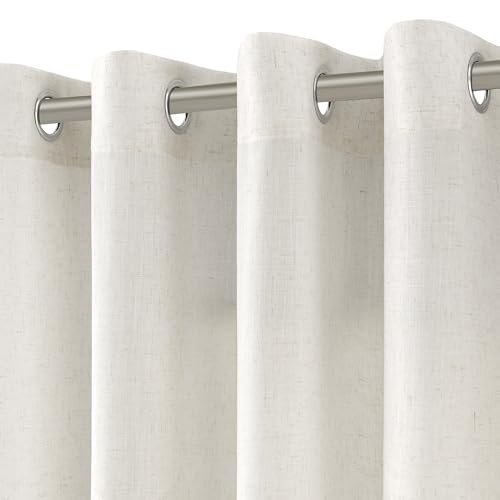 Image of Nanspring Cream Linen Curtains 90 Inches Length for Living Room Dining Room Sunlight Filtering Minimalist Room Decor Grommet 2 Panels Window Sheer Curtain Modern Boho Neutral Muslin Look Drapes 52x90