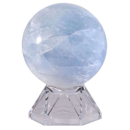 KYEYGWO Blue Celestite Crystal Ball with Acrylic Stand, Decorativ...