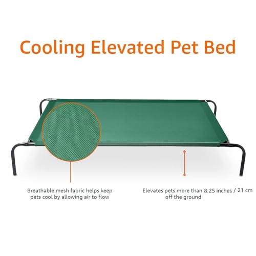 Image of Amazon Basics Cooling Breathable Elevated Dog Bed with Durable Metal Frame for Large Dogs, X-Large, 60 x 37 x 9 Inch, Green, Easy to Clean