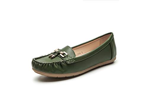 Mila Lady Fashion Colorful Causal Slip on Loafers Moccasin Walking Driving Indoor Flat Shoes for Women, Allison Olive Size 9.0