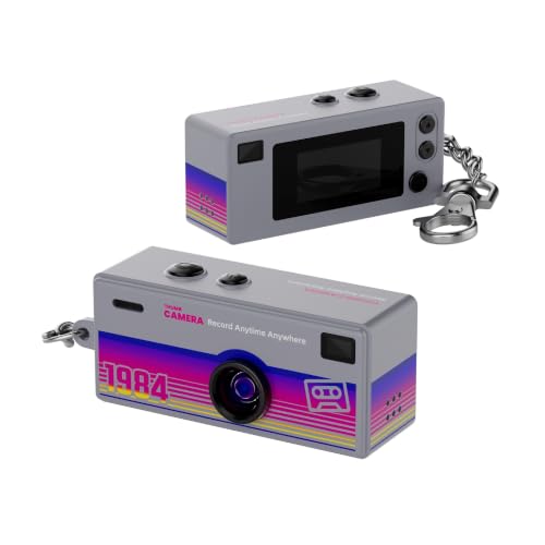 Cámara digital compacta estilo retro 1984 con llavero