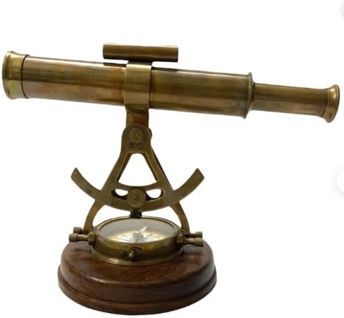 Antique Brass Telescope Alidade Telescope with Compass Transit Surveying Theodolite Telescope for Homwe Office and Table Decor