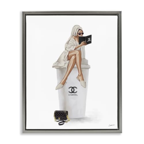 Fashion Coffee Cup Woman Glam, 17 x 21 Inch Canvas in Floater Frame